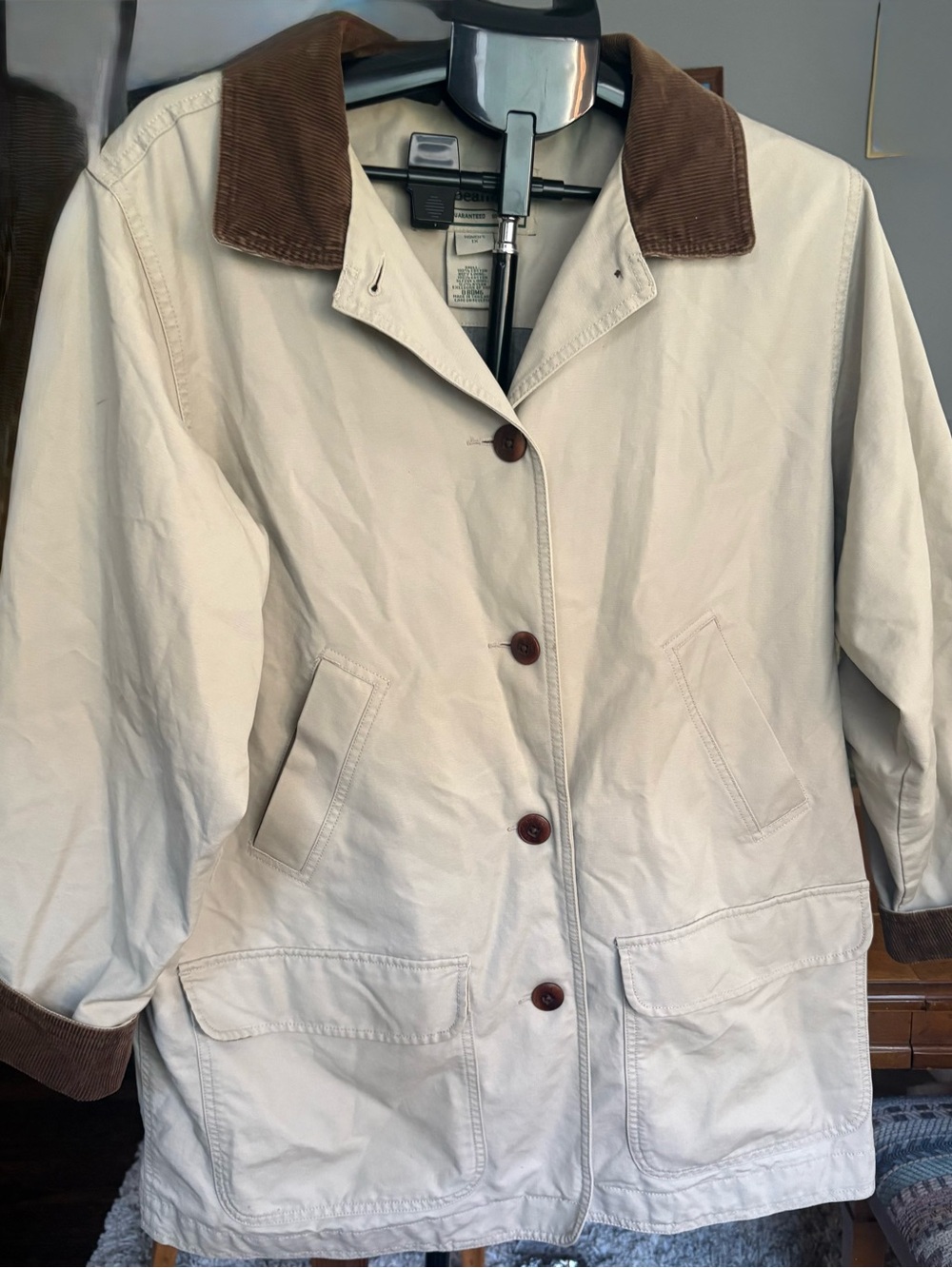 L.L.Bean Women’s 1X Barn Coat Field Jacket Beige Corduroy Collar Cotton Classic